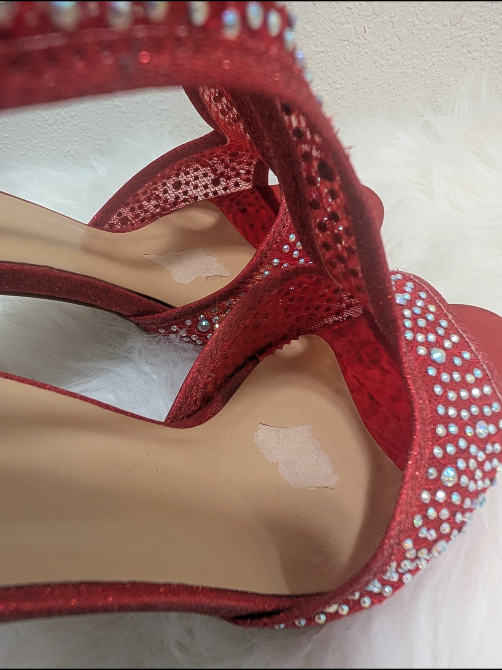 Red Rhinestone T-Strap Platform Heels - Picture 8 of 8